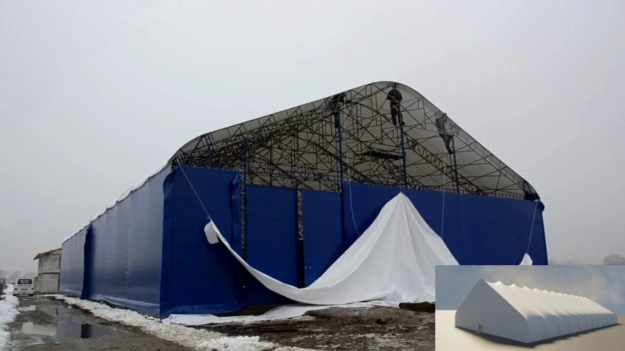 Ремонт и замена тентового полотна ангаров, ремонт конструкций